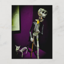 Stilig Día de los Muertos-skelett med hund