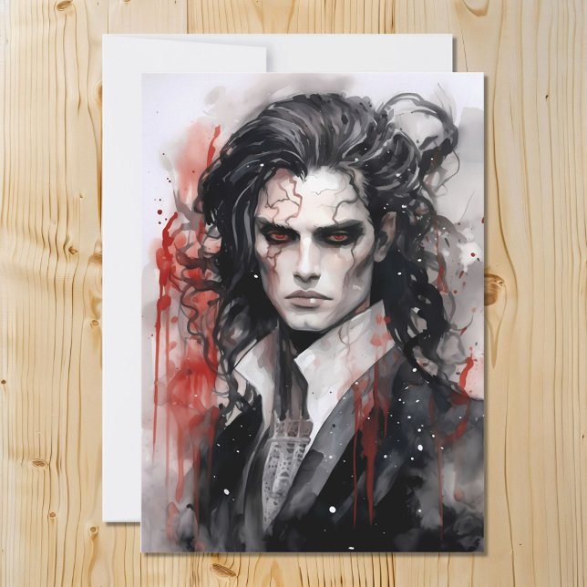 Stilig Drömsk Vampyr Lord Vattenfärg Design Julkort (Skapare uppladdad)