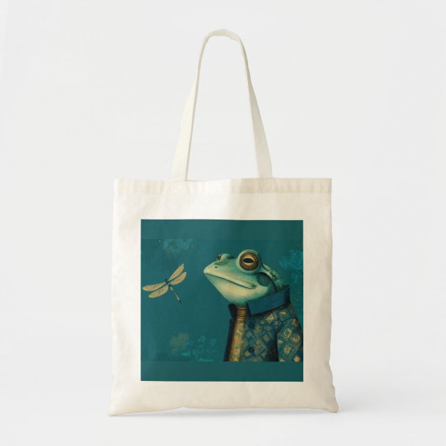Stilig Groda & Trollslända - Surrealistisk Vintage Tygkasse (Framsidan)