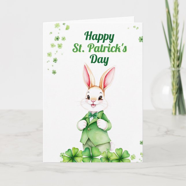 Stilig grön kanin med Shamrocks St Patrick's Day Kort (Framsida)