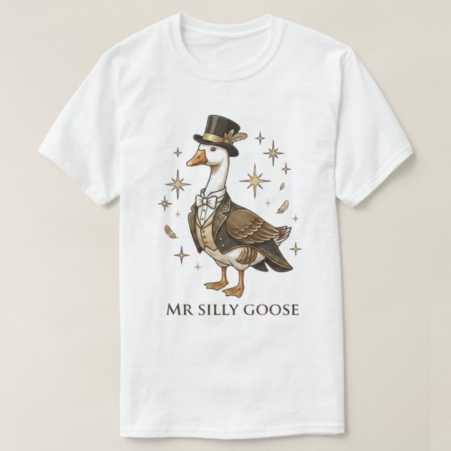 Stilig herr Silly Goose Brudgum Bröllupsillustrati T Shirt (Design framsida)