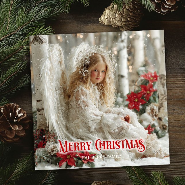 Stilig julängel röd och guld klassisk hälsning julkort (Chic Christmas angel red and gold classic greeting card)