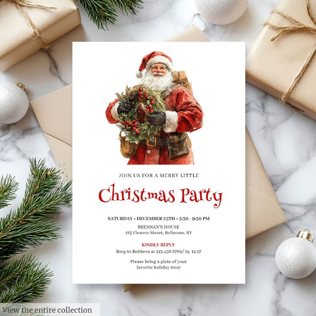 Stilig julgran Julkrans Julmiddag  Inbjudningar (Stylish Santa Claus Pine Wreath Holiday Dinner Invite

)