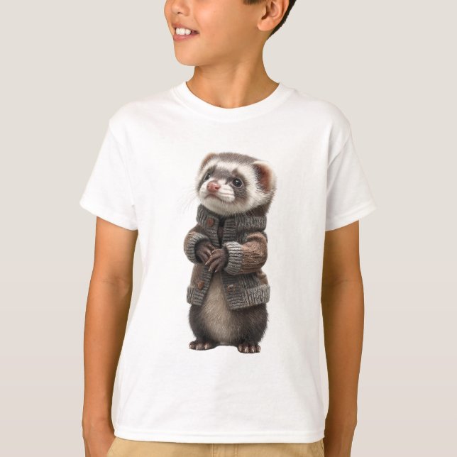 Stilig Kardigan Illusterad Färja Barn T Shirt (Framsida)