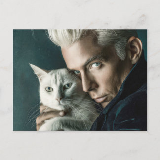 Stilig Man & Katt Konst Kort