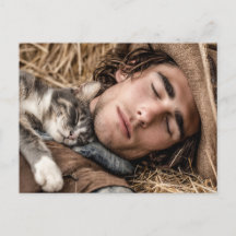 Stilig Man & Katt Konst Kort
