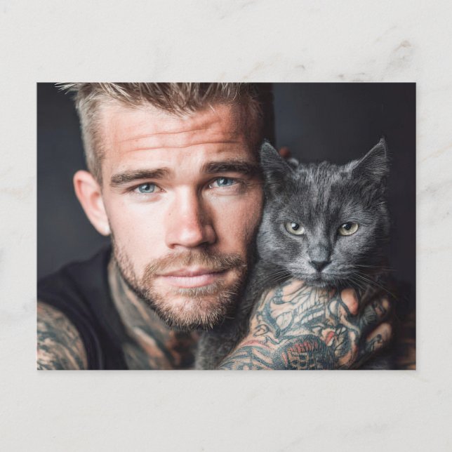 Stilig Man & Katt Konst Kort (Framsida)