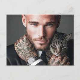 Stilig Man & Katt Konst Kort