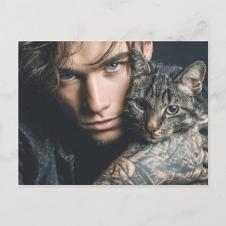 Stilig Man & Katt Konst Kort