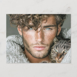 Stilig Man & Katt Konst Kort