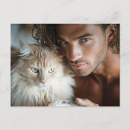 Stilig Man & Katt Konst Kort