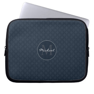 Stilig mörk marinblå personligMonogram Laptop Sleeve