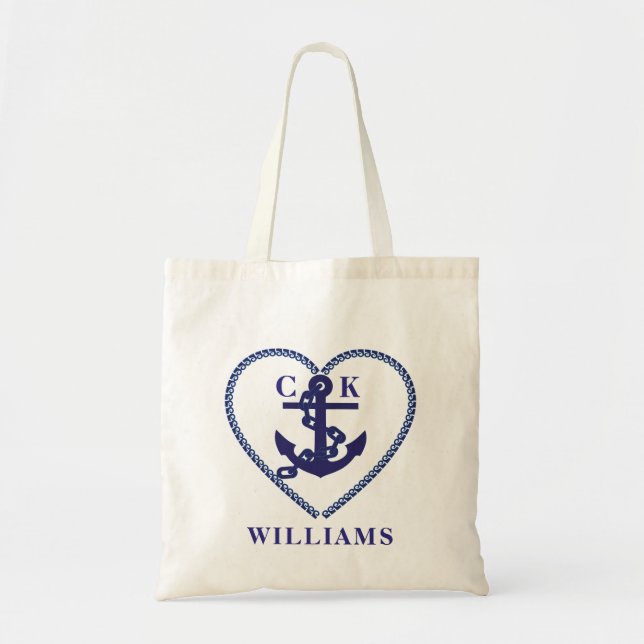 STILIG NAUTISK NAVY ANKARE EGET MONOGRAM TYGKASSE (Framsidan)