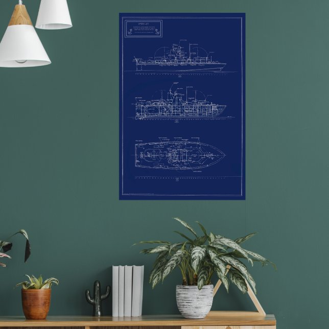 Stilig ritning av PT-båt PTF-17 Poster (Vardagsrum 1)