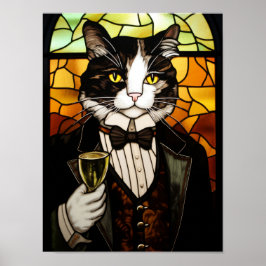 Stilig Smokingkatt i Glasmosaikstil Poster