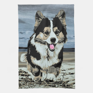 Stilig Tricolor walesisk Corgihandduk Kökshandduk