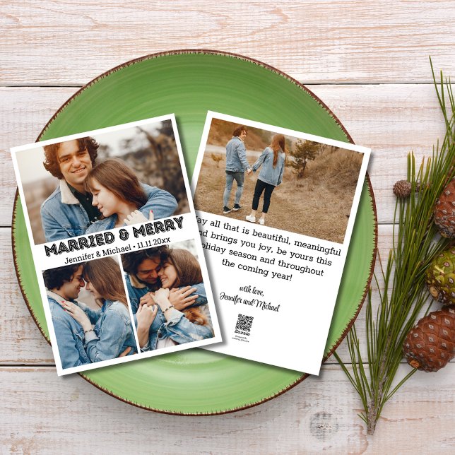 stilig typografi nygifta 4 bilder kollage  julkort (Skapare uppladdad)