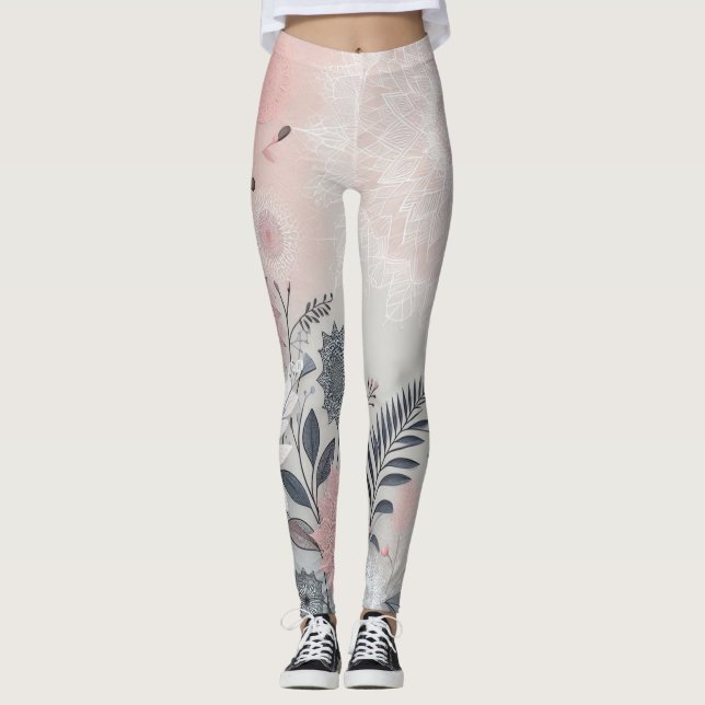 Stiliga Boho Rosa, Vita och Svarta Leggings (Framsida)