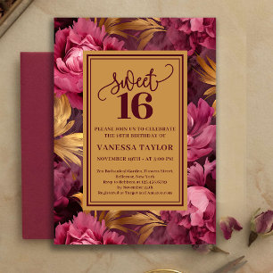 Stiliga Burgundy Rosé Rosen Guld Sweet Sixteen Inbjudningar