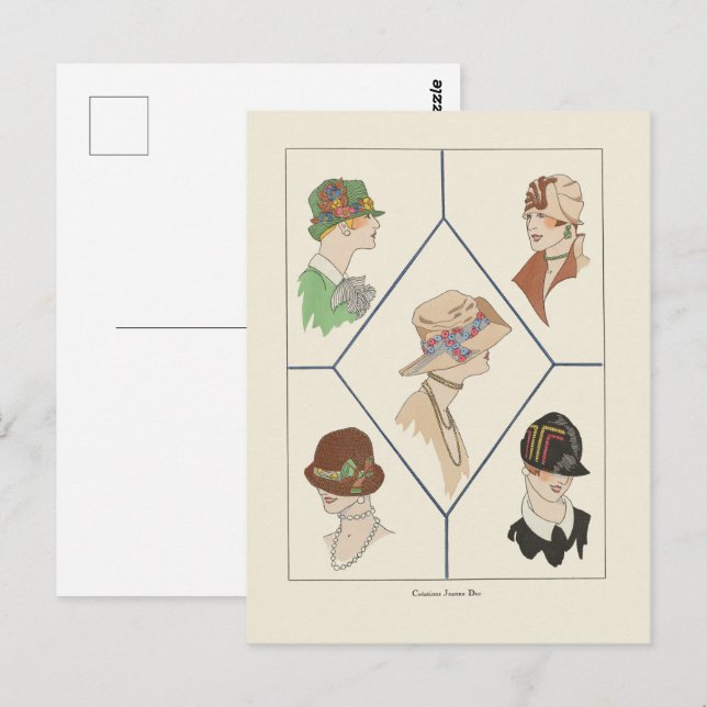 Stiliga damhattar Fransk illustrationskonst Art De Vykort (Fram/baksida)