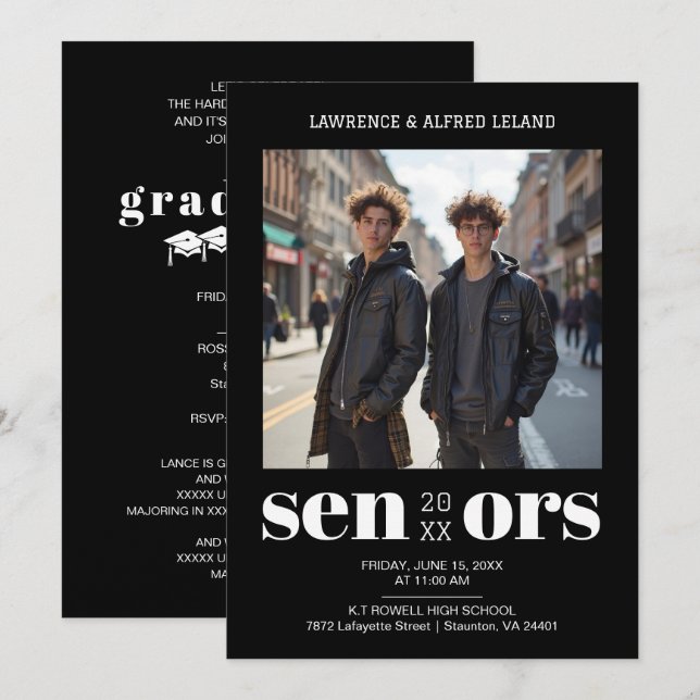 Stiliga Djärva Tvillingar Sibling Studentexamen TM Inbjudningar (Fram/baksida)