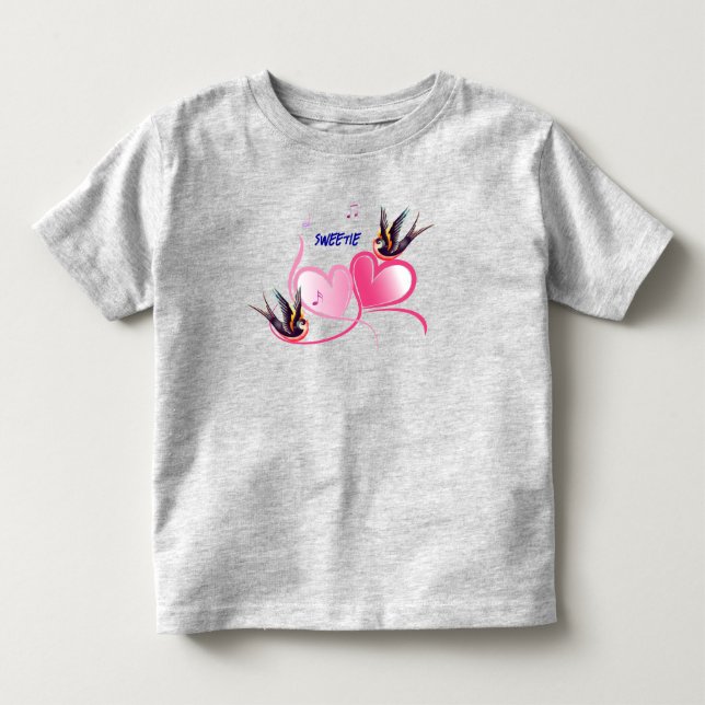 Stiliga Fåglar Hjärtans Kärlek T Shirt (Framsida)