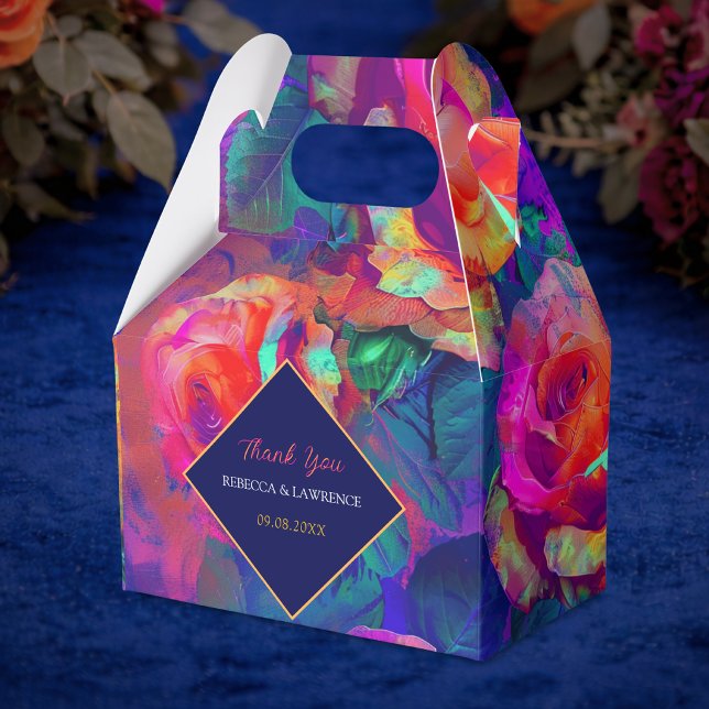 Stiliga färgrika ljusa blommor bröllop presentaskar (Skapare uppladdad)