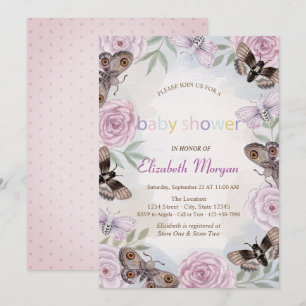 Stiliga fjärilar Blommor prickiga Baby Shower Inbjudningar