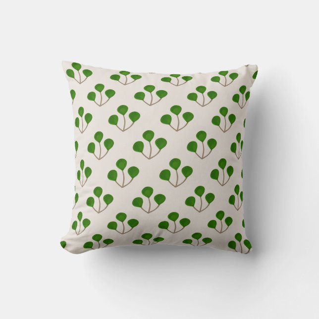 Stiliga gröna jade trädgrenar på beige kudde (Framsida)