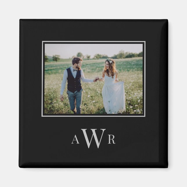 Stiliga initialer redigerbara färgfoto-magnet magnet (Framsidan)