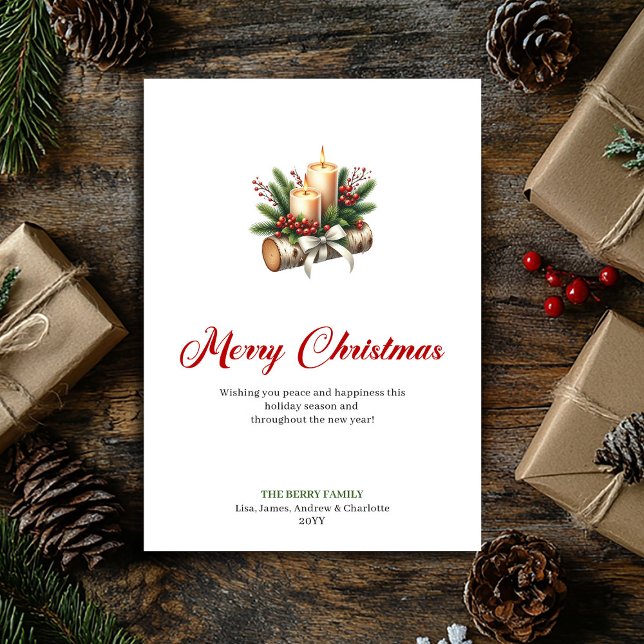 Stiliga julgran ljus trälogg hälsning julkort (Stylish Christmas candles wooden log greeting Holiday Card)
