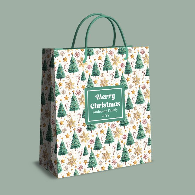 Stiliga julgranar presentbag earthy toner (Stylish Christmas trees gift bag earthy tones

)