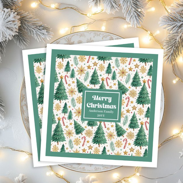 Stiliga julgranar vattenfärgspapper servetter (Stylish Christmas Trees Watercolor Paper Napkins)