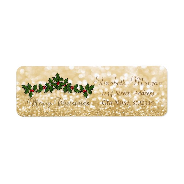 Stiliga julhäck Berry-grenar, glitter Returadress Etikett (Framsidan)