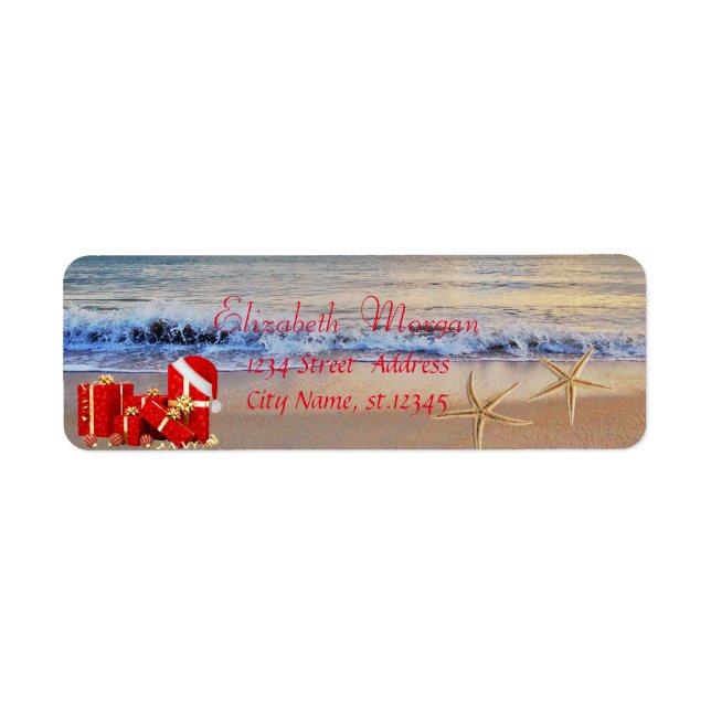 Stiliga julpresenter, strand returadress etikett (Framsidan)