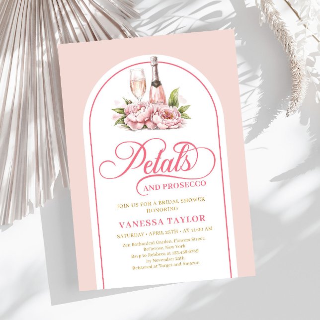 Stiliga kronblad och prosecco vattenfärg bröllopsk inbjudningar (Stylish petals and prosecco watercolor bridal card)