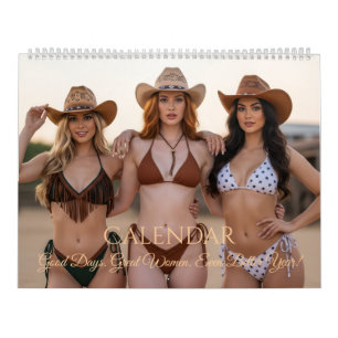 Stiliga kvinnor i cowboyhattar och västscener kalender