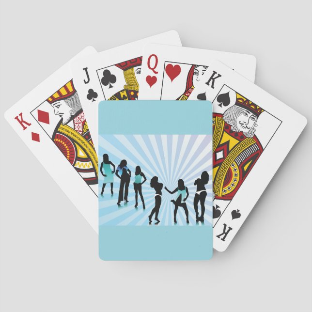Stiliga Kvinnors Silhuetter Teal Blå Mode Casinokort (Baksidan)