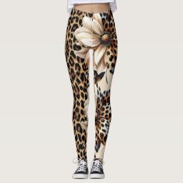 Stiliga leopardmönster med solrosdetalj leggings