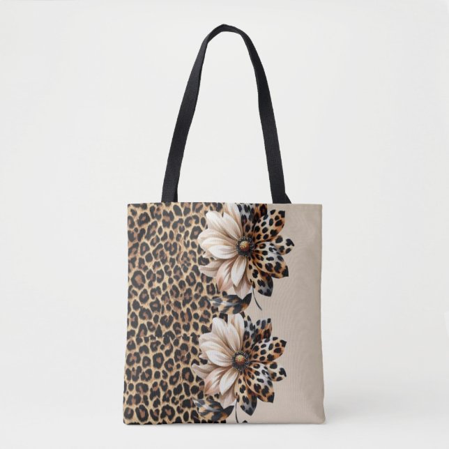 Stiliga leopardmönster med solrosdetalj leggings tygkasse (Framsida)