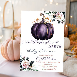 Stiliga lila pumpa blommor, prickig baby shower  inbjudningar