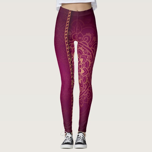 Stiliga Magenta Guld Leggings (Framsida)