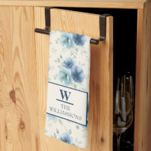 Stiliga marinblå akvarellblommor monogram köks-