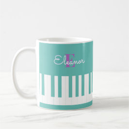 Stiliga moderna pianotangentbord Aqua-monogram Kaffemugg