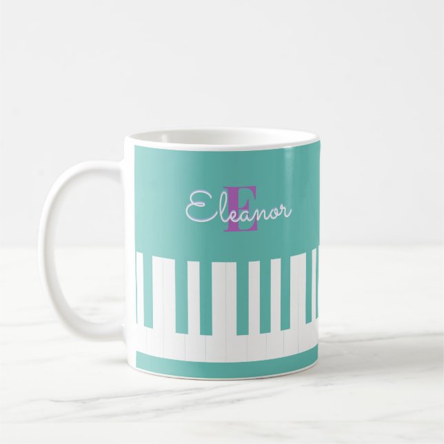 Stiliga moderna pianotangentbord Aqua-monogram Kaffemugg (Vänster)