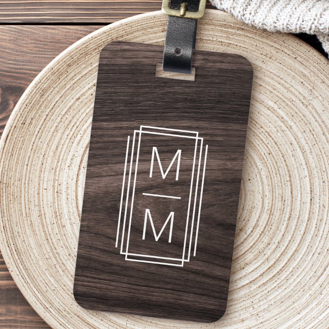 Stiliga monograminitialer elegant trästruktur bagagebricka (Stylish monogram initials elegant wood grain luggage tag)