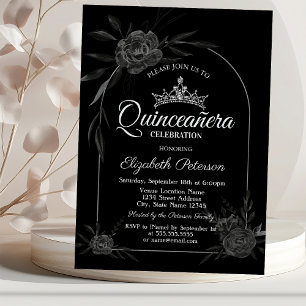 Stiliga Mörka Rosor Svart Gotisk Quinceañera Inbjudningar