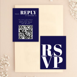 Stiliga Navyblå RSVP-kort för Bröllops QR-kod OSA Kort