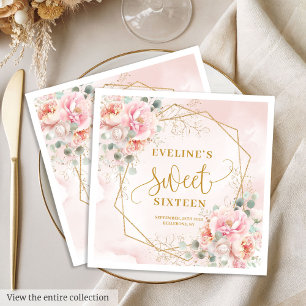 Stiliga pastell rosa guld blommiga söta sexton ser pappersservett