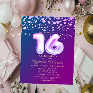 Stiliga prickar, lila Sweet 16  Inbjudningar